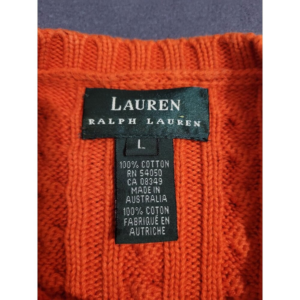 Lauren Ralph Lauren LG Crew Cable Knit Sweater Chunky Preppy Academia Orange - Picture 7 of 9
